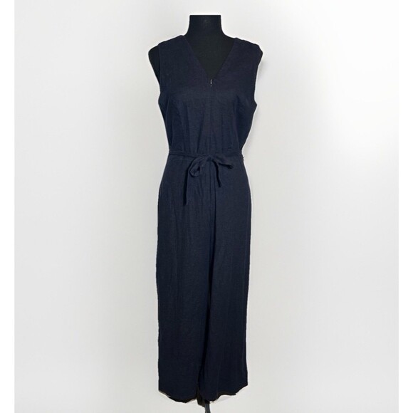 Tahari Jumpsuit Women's Size 8 Navy Blue Sleeveless Wide Leg V-Neck Lined - Picture 1 of 6